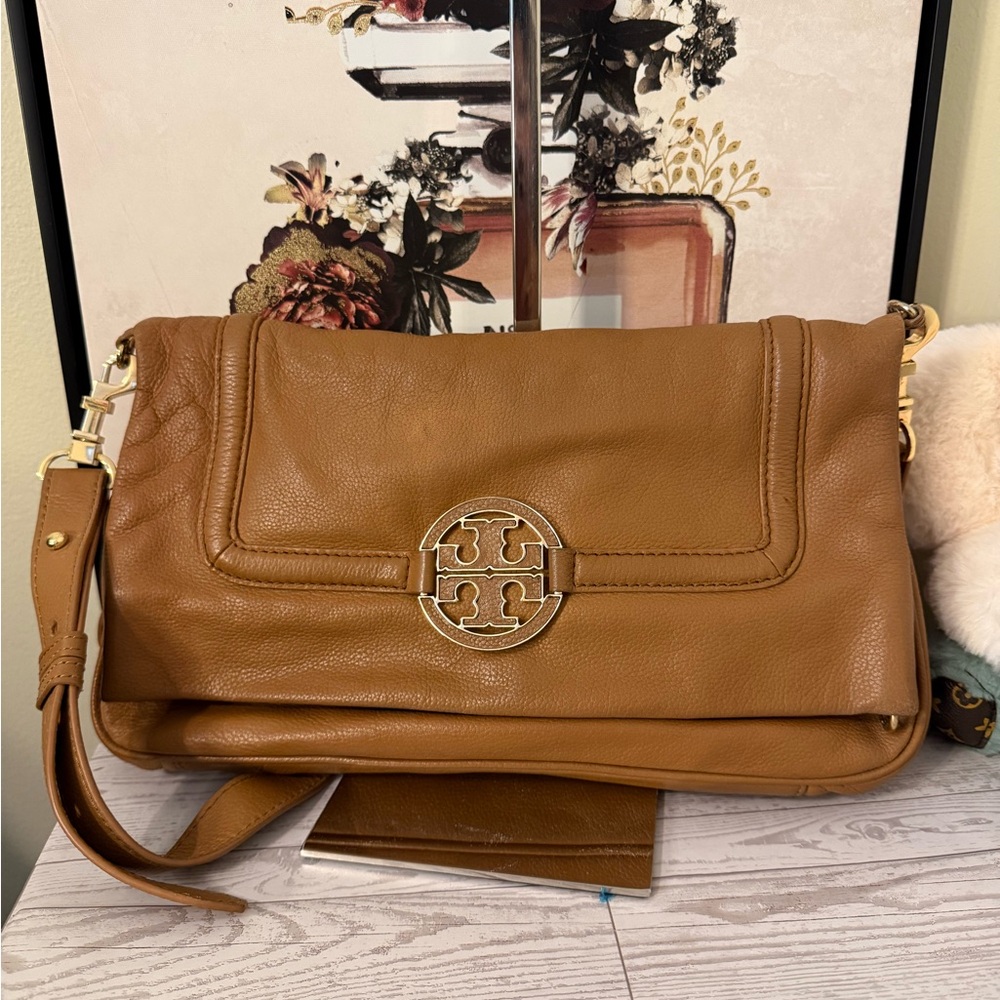 Tory Burch Brown Leather Amanda Foldover Crossbody Bag